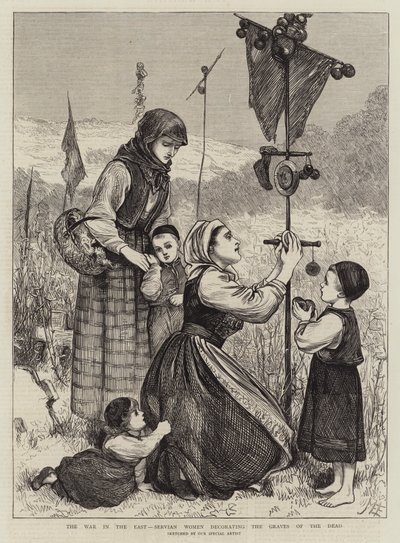 The War in the East, Servian Women Decorating the Graves of the Dead by Mary Ellen Edwards